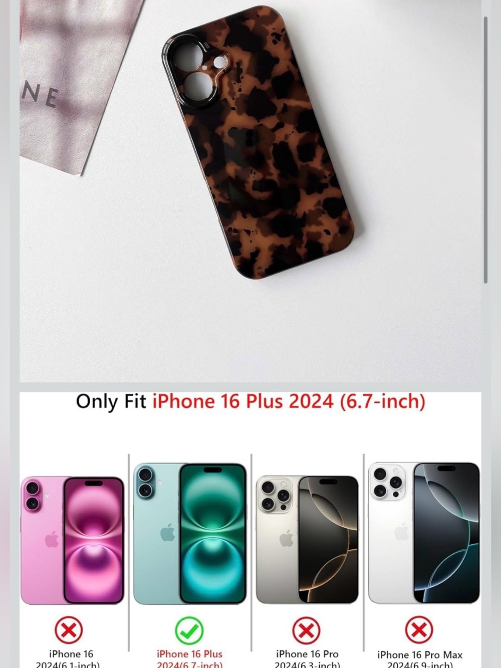 iPhone 16 Plus Case Cute Leopard Tortoise Amber - Black - Picture 2 of 4